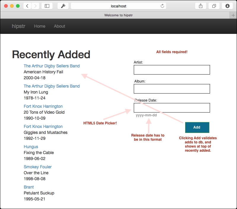 Creating the add artist/album form