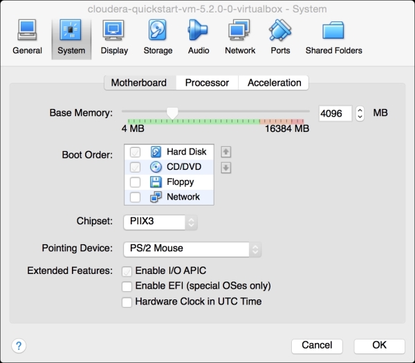 Running Cloudera VM on VirtualBox