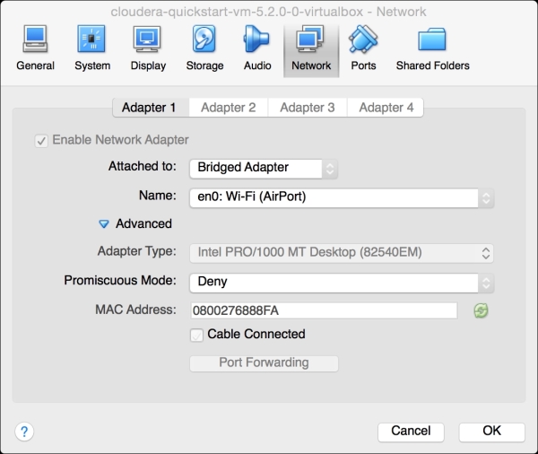 Running Cloudera VM on VirtualBox