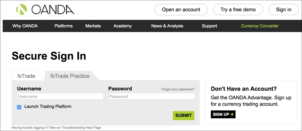 Setting up an OANDA account