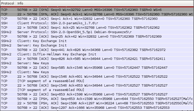 Inspecting the SSH packets