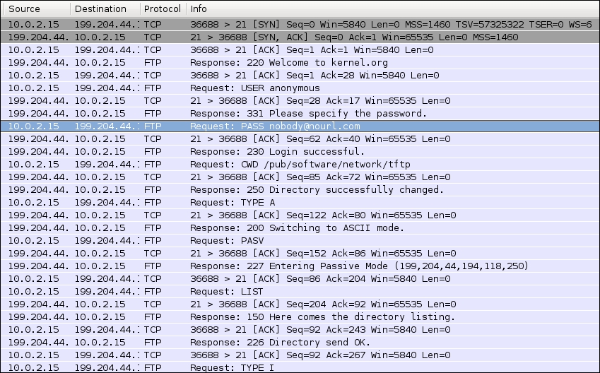 Inspecting FTP packets