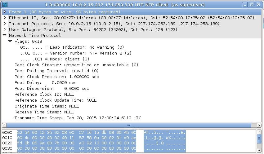 Inspecting the NTP client/server communication