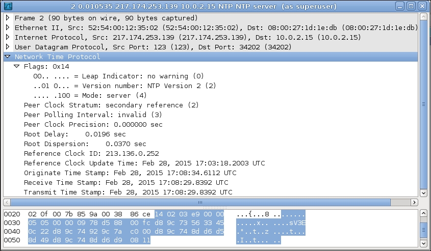 Inspecting the NTP client/server communication