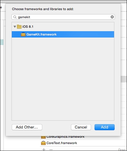 Adding the GameKit framework