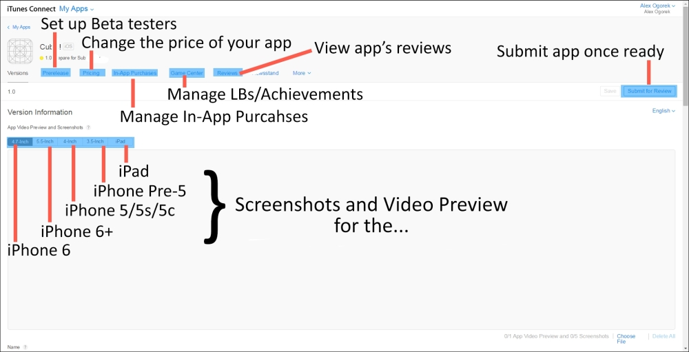 Preparing the app on iTunes Connect