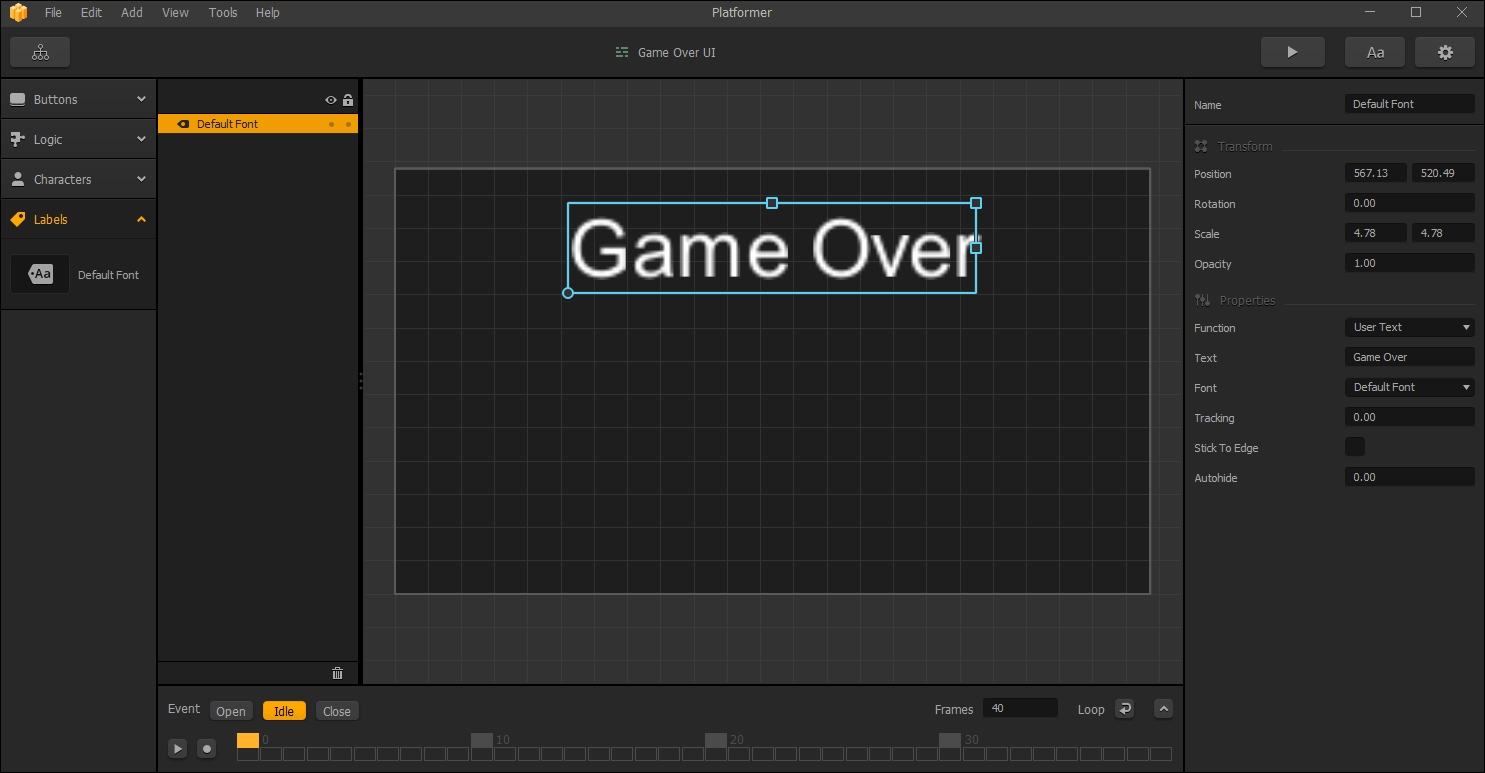 Making a game over screen