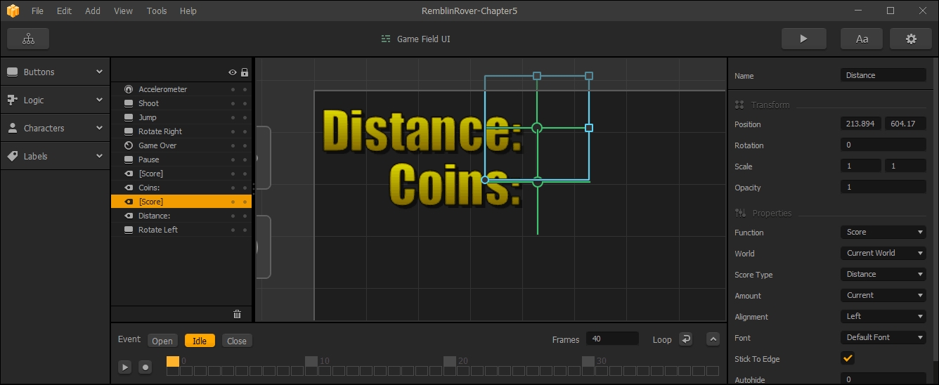 Dynamic text (score indicators)