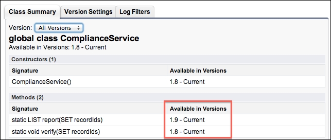 Versioning Apex API definitions