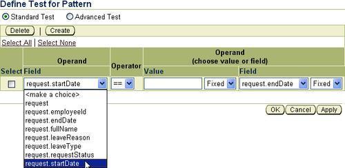 Defining the test for the pattern