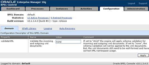 Setting validateXML for a BPEL domain