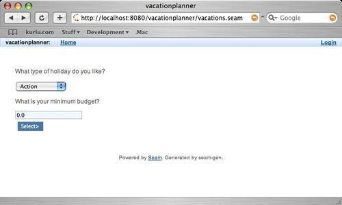 Creating the Vacation Planner application using SeamGen