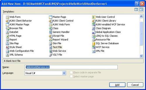 Adding an svc file to the host applicationWCF service hosting, ASP.NET development server usedASP.NET development server