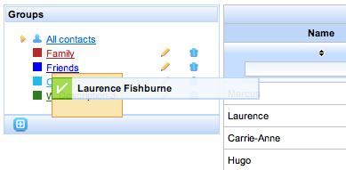 Adding contacts to a group using the drag 'n' drop