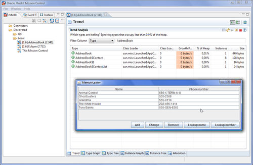 Interactive memory leak hunting