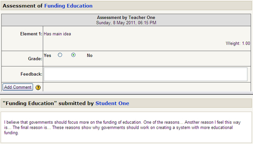 Teacher assessments of submitted work