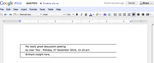 Time for action - exporting from a forum to Google Docs