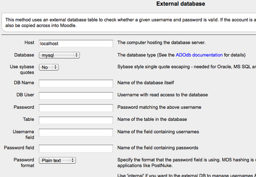 Time for action - enabling the external database plugin