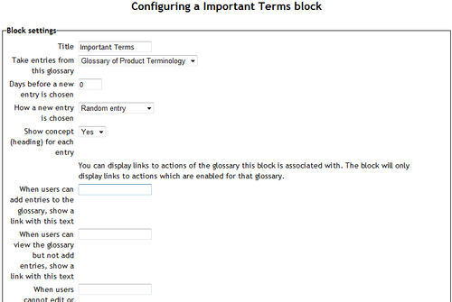 Time for action - adding the random glossary entry block