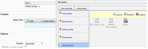 Uploading a file from Google Docs into Moodle