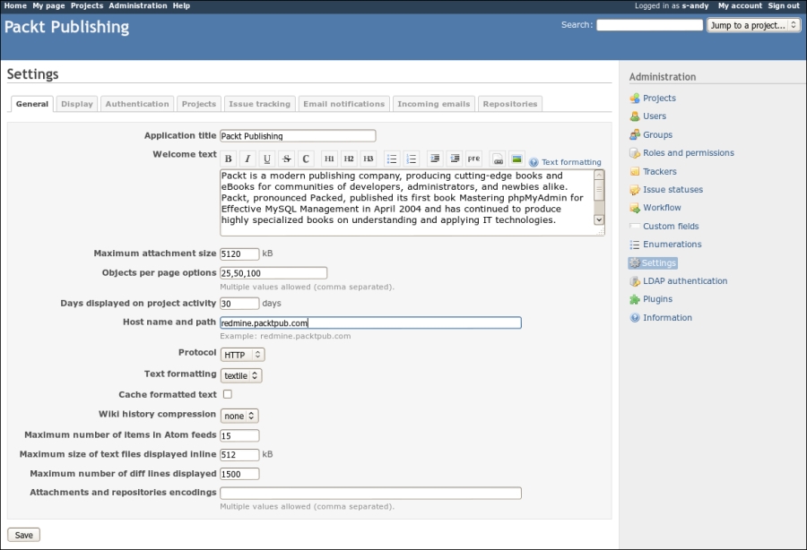 Administration settings