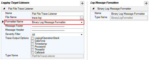 Configuring log message formatters