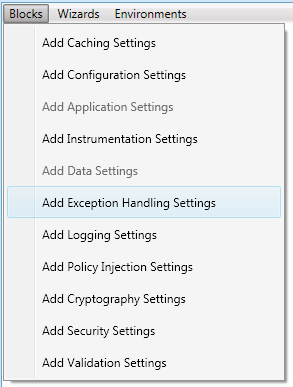 Adding initial Exception Handling settings