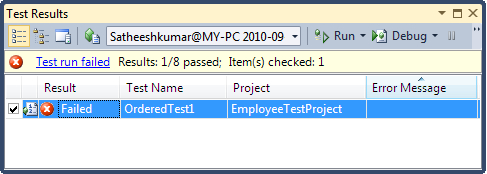 Executing an ordered test