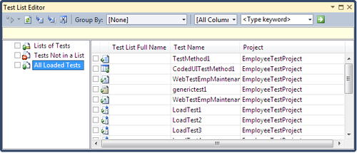 Managing tests using Test Lists