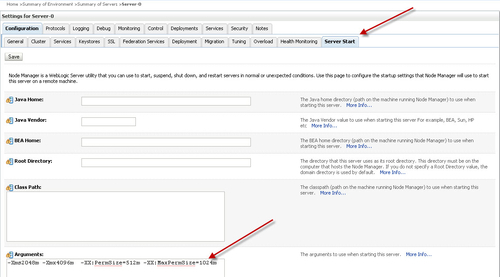 Setting the JVM through the Admin console