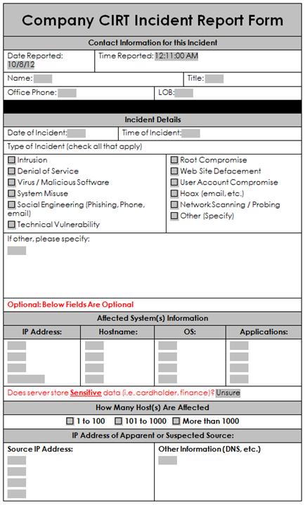 A sample incident response report formaboutsample incident response report form