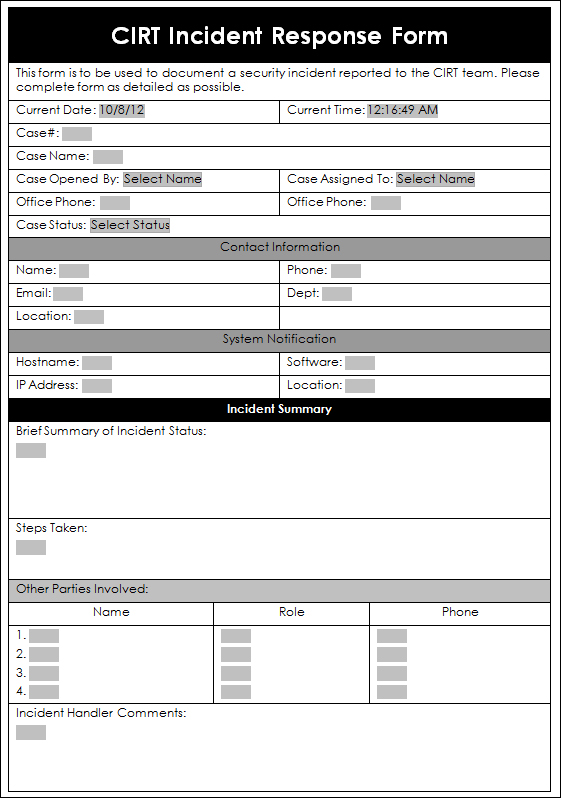 Asample incident response formabout sample incident response form