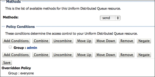 Security policies for the JMS queue