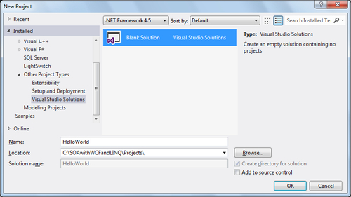 Creating the HelloWorld solution and project