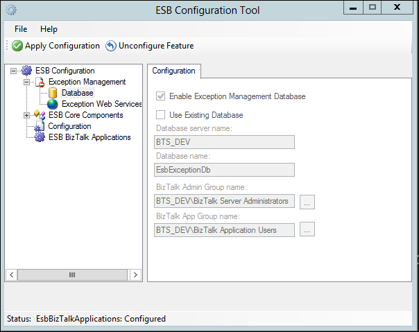 Configuring the Exception Management Database