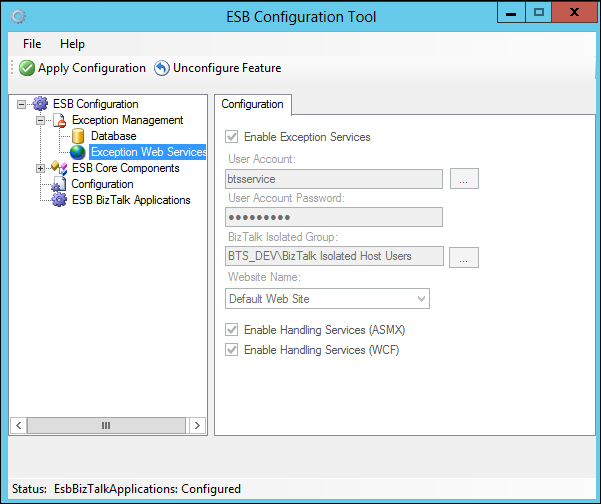 Configuring the Exception Service