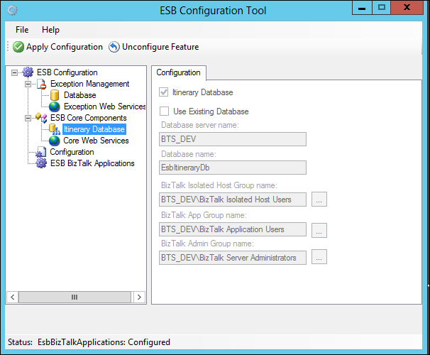 Configuring the Itinerary Database