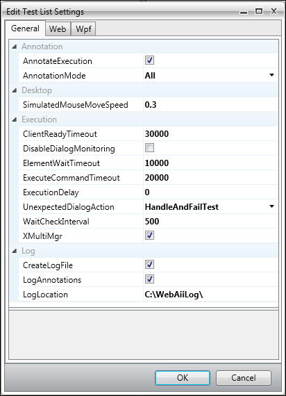 Test list settings