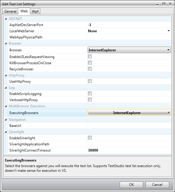 Specialized test list settings