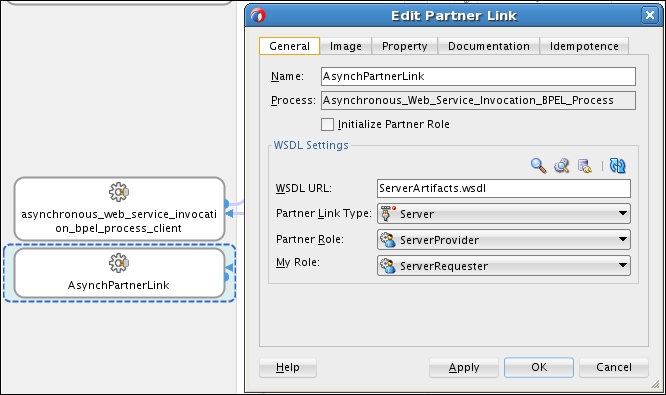 Defining the partner link with myRole and partnerRole