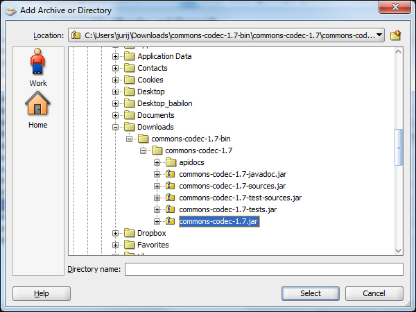 Adding libraries from the JDeveloper project properties