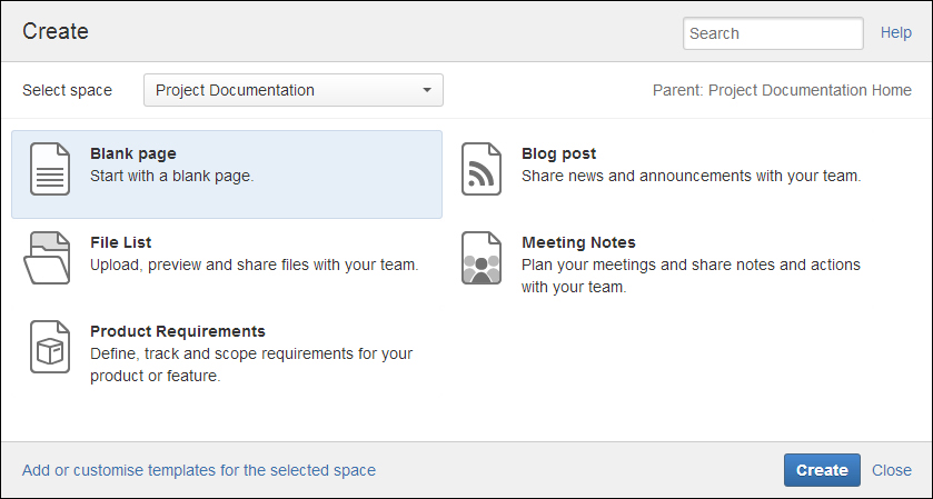 Adding a new page to Confluence