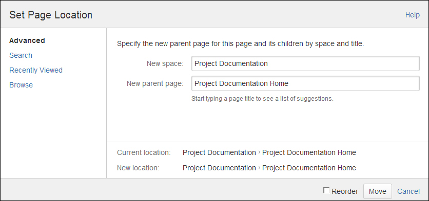 Setting the location of a page