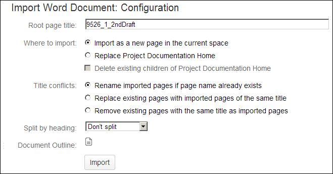 Importing a Word document as a single page