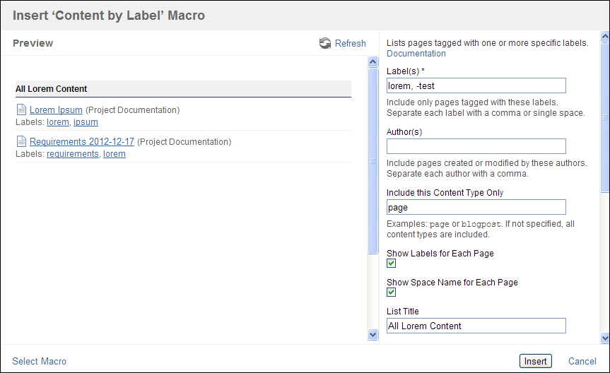 The Content by Label macro