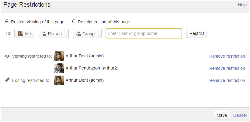 Managing page restrictions