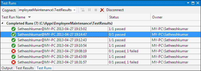 Test Runs and Test Results