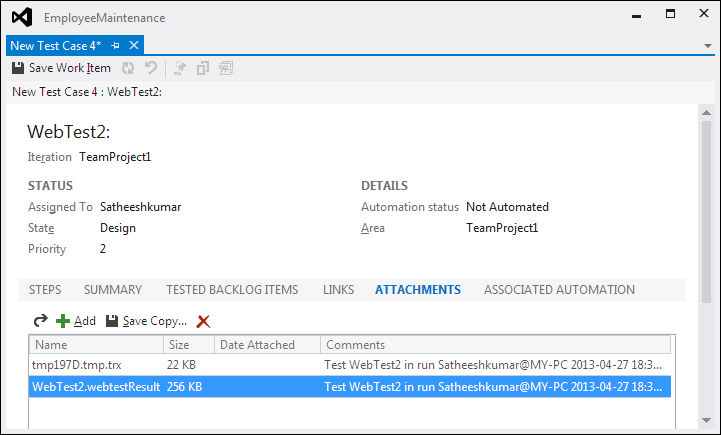 Creating a work item from the result