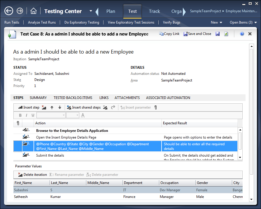 Adding parameters to manual tests