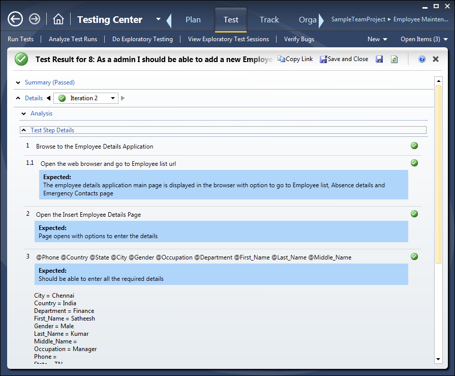 Adding parameters to manual tests